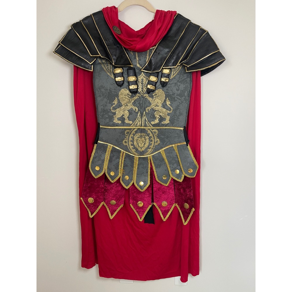 Roman Gladiator Centurion Costume Red Cape Lion Armor Halloween Mens Standard